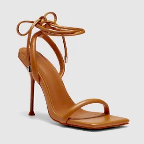 NWOT Novo Zeppelin Heel in Mocha Brown with Square Toe and Lace Up  ankle Ties 8 - Picture 1 of 10